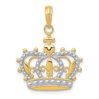 Diamond2Deal 10k Yellow Gold Rhodium Crown Pendant