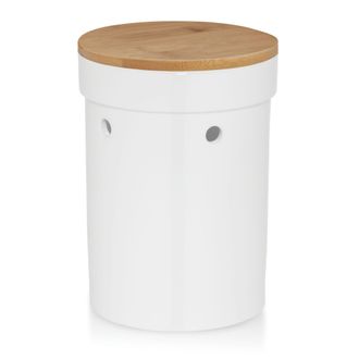 KELA Recipiente De Cer&aacute;mica Kela Salena Para Cebollas Con Tapa De Bamb&uacute;, Di&aacute;metro 13,5 X 21 Cm