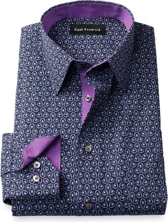 Paul Fredrick Tailored Fit Comfort Stretch Non-iron Deco Dress Shirt With Contrast Trim