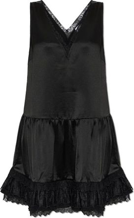 Ganni Vestido de Sat&eacute;n con Inserciones de Encaje - Dresses - Mujer - Negro - L