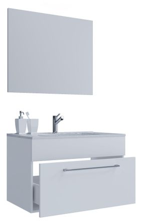 ebuy24 Ebuy24 - Vcm 3 Piezas Lavabo Lavabo Gabinete Inferior Ancho 80 Cm Juego De Muebles De Ba&ntilde;o Colgando Con Un Espejo Caj&oacute;n Badinos (blanco)