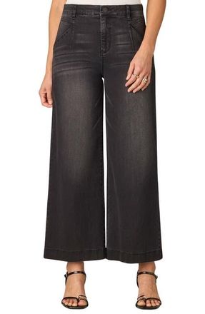 Wit & Wisdom Wyatt Skyrise V-Pocket Ankle Wide Leg Jeans in Washed Black at Nordstrom, Size 14P