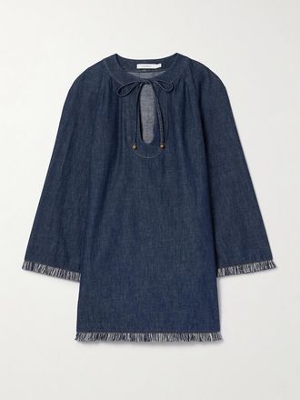 Zimmermann Abito Mini In Denim Sfrangiato Con Laccetto Rhiannon - Blu