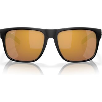 Costa 59mm Polarized Square Sunglasses in Matte Black/Gold Mirror at Nordstrom