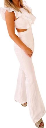 Flying Tomato Flutter Sleeve Flared Jumpsuit In White