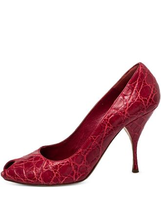 Prada embossed-croc peep-toe pumps - Red