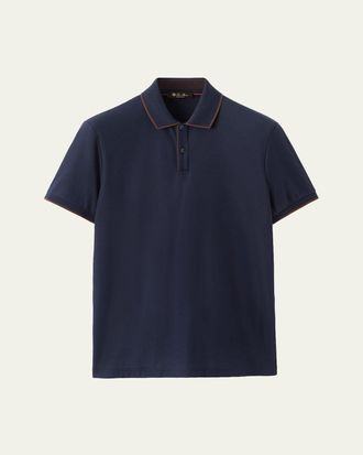 Loro Piana Mens Brentwood Tipped Jersey Pique Polo Shirt