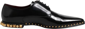 Dolce & Gabbana Black Leather Studded Derby Men Dress Mens Shoes