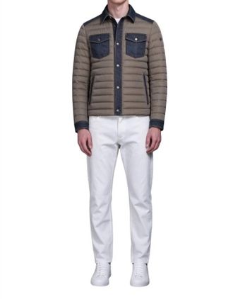 Moorer Contrast Collared Quilted Shirt-Style Jacket In Brown