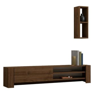 Dmora Mueble Para Tv Caraglio, 2 Estantes, Apertura Abatible, 1 Puerta, 160x27x33h Cm, Color Nogal Marr&oacute;n