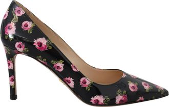Prada Womens Floral Patent Leather Pumps Printed Heels - Black - Size 39.5 EU/IT