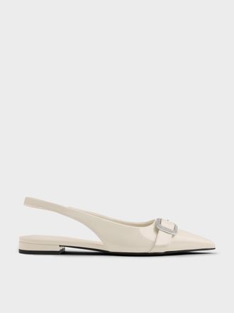 Charles & Keith Patent Crystal-Buckle Pointed-Toe Slingback Flats