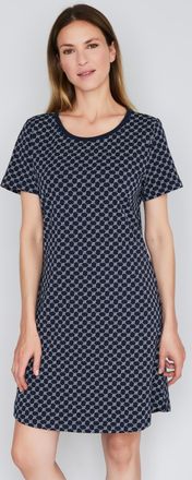 Joop Nachthemd JOOP Cosy, Damen, Gr. 36, N-Gr, blau (navy aop), Obermaterial: 95% Baumwolle, 5% Elasthan, unifarben, comfort fit wadenlang, Rundhals, Kleid
