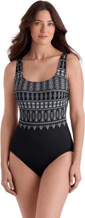 Longitude Double X-Back Tank Long Torso One-Piece Swimsuit in Tribal Nights at Nordstrom, Size 22