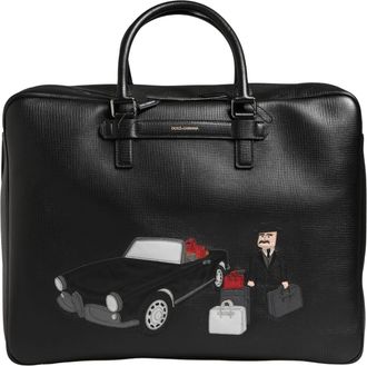 Dolce & Gabbana Black Car Man Applique Leather Weekender Borse Mens Bag