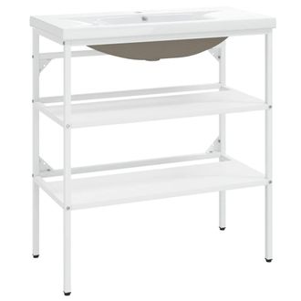 Berkfield Home Bathroom Washbasin Frame with Built-in Basin White Iron