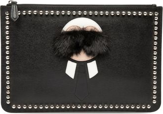 Fendi Black Multi-Color Leather Fur Clutch Bag (Pre-Owned)