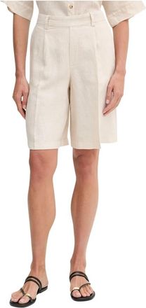 Oui Shorts met Hoge Taille van Linnen - Dames - Bermuda - Beige - XL - Linnen - Korte Broeken