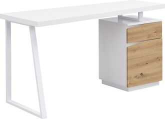 Vente-Unique Escritorio 1 caj&oacute;n y 1 puerta - MDF y acero - Color: Natural y blanco - GOTAMA