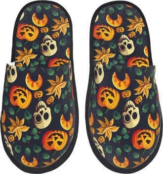 Generic Slippers For Women Halloween Skull Print Furry Slippers Soft Winter MenS Warm Slip On Slipper, For Hotel, Travel, Indoor Outdoor, M