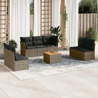 vidaXL Vidaxl - Set De Sof&aacute;s De Jard&iacute;n 8 Pzas Y Cojines Rat&aacute;n Sint&eacute;tico Gris