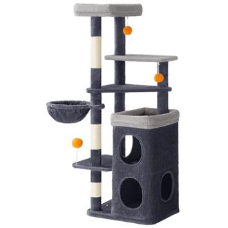 FEANDREA &Aacute;rbol para gatos de 152 cm con hamaca y cuevas de color gris