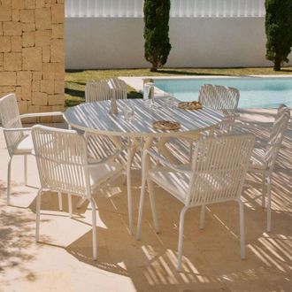 Sklum Sklum - Set De Mesa Redonda &Oslash;125 Cm Valerie Y 6 Sillas De Jard&iacute;n Con Reposabrazos En Aluminio Alberta