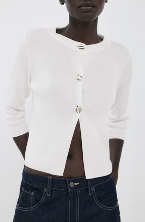 Mango Front Button Cardigan in Ecru at Nordstrom, Size X-Small