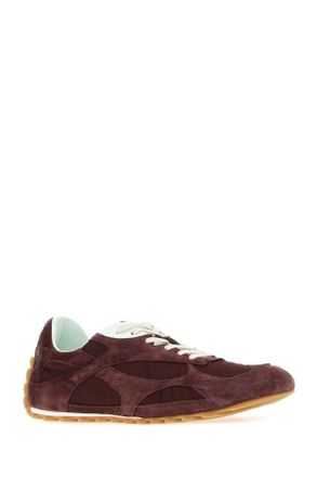 Bottega Veneta Mens Burgundy Canvas And Suede Orbit Flash Sneakers Deepmahoganglacier