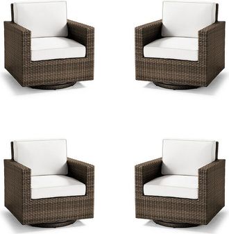Frontgate Small Palermo 4-pc. Swivel Lounge Chair in Bronze Wicker - Standard, Snow with Logic Bone Piping - Frontgate