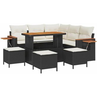 vidaXL Vidaxl - Conjunto De Sof&aacute; De Jard&iacute;n Con Coj&iacute;n 9 Pcs Negro Polirat&aacute;n