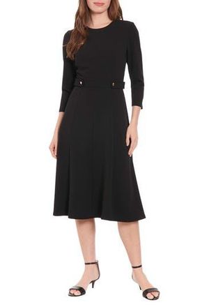 London Times Gold Button Fit & Flare Dress in Black at Nordstrom Rack, Size 12