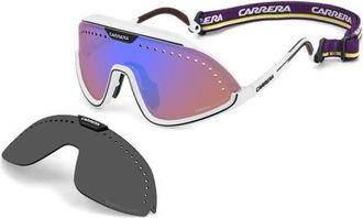 Carrera Special Edition C Sport 99mm Mask Sunglasses in Matte White/Blue Ml Hc at Nordstrom