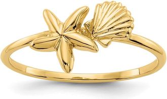 Diamond2Deal 14k Yellow Gold Polished Shell & Starfish Ring