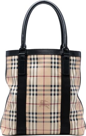 Burberry Pre-owned Womens Haymarket Check Coated Canvas Vertical Tote - Ivory Textile - One Size