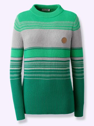 Casual Looks Stehkragenpullover CASUAL LOOKS Stehkragen-Pullover, Damen, Gr. 38, gr&uuml;n (gr&uuml;n, steingrau), 100% Baumwolle, gemustert, gestreift, mehrfarbig, Pullover