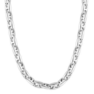 Pompeii3 Mens Polished Steel Clasp Mariner 9.5mm Flexible Link 24 Chain