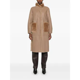 Suprema High-Neck Leather Coat - Beige