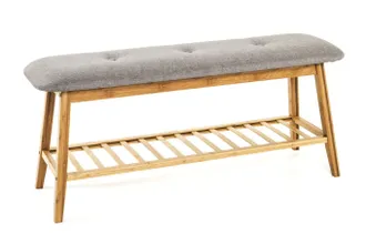 M&S Collection Haku M&ouml;bel Panca Per Scarpe Bamb&ugrave;, Grigio, Bamboo, Tessuto - Dim. L 100 Cm X A 44 Cm X P 30 Cm, Stile Boemo