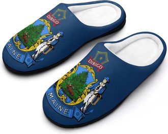 Generic Flag of The State of Maine Mens Slippers Memory Foam Winter Warm Sandals Slip On House Shoes Size 7-14