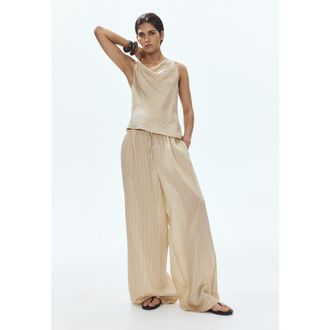 H&M Straight Drawstring Trousers in Light Beige at Nordstrom, Size X-Small