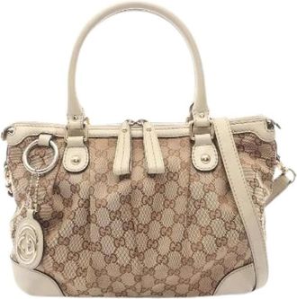 Gucci Pre-owned Handbags, female, Beige, Size: ONE SIZE Pre-owned Sukey GG Canvas Leather 2way Handbag
