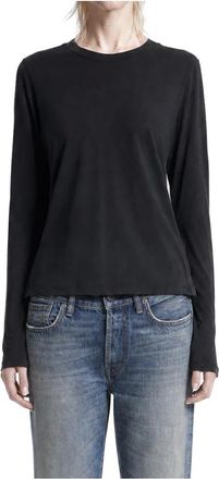 James Perse Tops, Dames, Zwart, S, Katoen, L/S Clear Jersey Tee