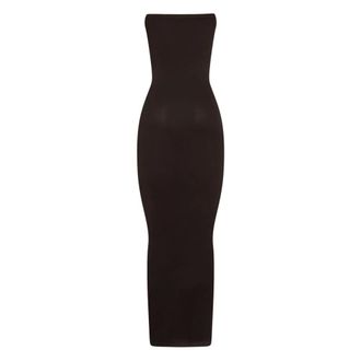 Wolford Midi Dresses, female, Brown, Size: S Brown Strapless Circular Knit Dress