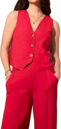 Tribal Womens Lined Horn Button Front Vest In Cherry