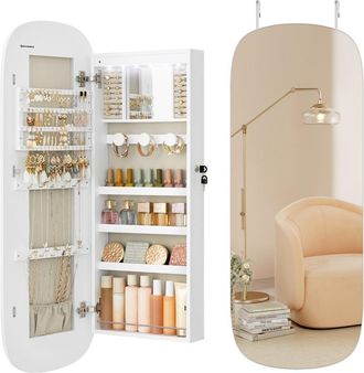 Songmics Armario para joyas de pared con luz led y cerradura blanco