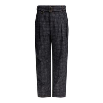 Burberry Straight Trousers, female, Blue, W28, Denim Check Wide High-Waist Jeans