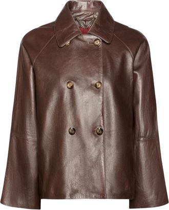 Elena Miro Trench Corto Real Leather - Dames - Jassen - Bruin - Maat: S Leer