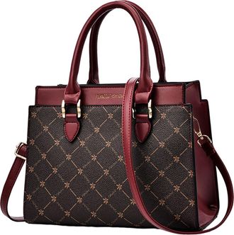 Nicole & Doris Women Handbag Designer Top Handle Bag Contrast Crossbody Bag Clutch Bag Printed Shoulder Bag PU Leather Tote Bag Work Bag Daily Use Burgundy