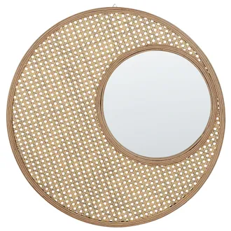Beliani Beliani - Espejo De Pared De Rat&aacute;n Beige Natural 60 Cm Sint&eacute;tico Colgante R&uacute;stico Palau